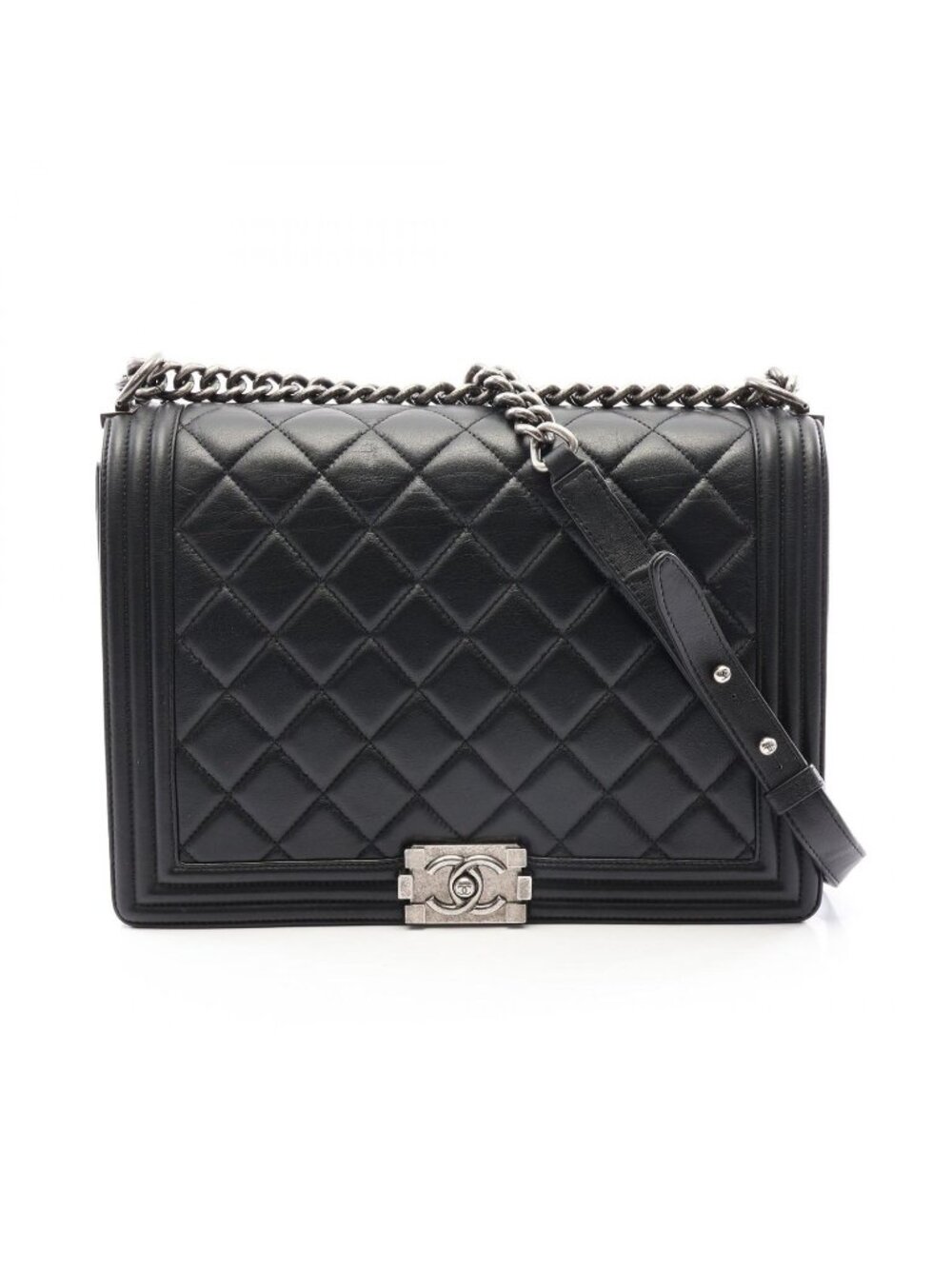 Chanel Shoulder Bag Boy Large Quilted Black Lambskin Chain